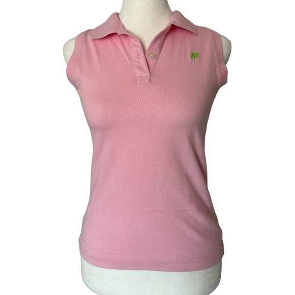 Vintage Lilly Pulitzer Pink Sleeveless Polo with Embroidered Palm Tree - Picture 1 of 5